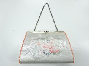 アンティーク　地紙に草花模様織出し和装バッグ